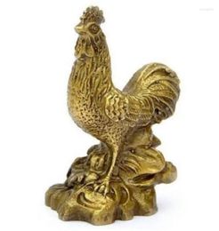 Figurines décoratives en cuivre, Statue à collectionner, en laiton chinois sculpté, Animal du zodiaque, coq de poulet, petites Statues exquises