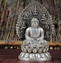 Figuras decorativas Estatuas de cobre Estudio de plata dorada blanca Muebles para el hogar Artesanías de Buda retroiluminado en ambas manos