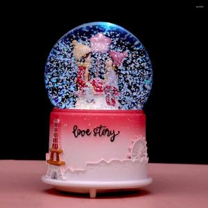 Figurines décoratifs couple de boules brillantes neige de la musique cristal musical de la Saint-Valentin