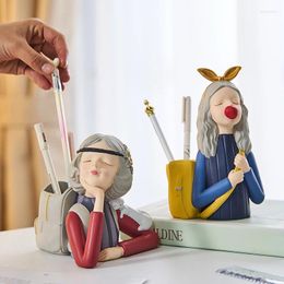 Figurines décoratives Creative bubble girl Holder Stationry Sculpture de personnage résine Sculpture Modern Home Decor Boom Bandroom Bureau