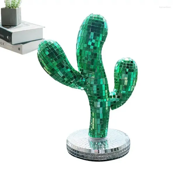 Figuras decorativas adornos de cactus creativos Suministros de decoración artesanales reflectantes de espejo de bola de disco para clubes nocturnos