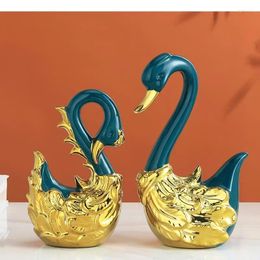 Figurines décoratives Creative Ceramic Artisan Ornements Swan Bird Golden Simulation Animal Résumé Artisanat Home Decoration