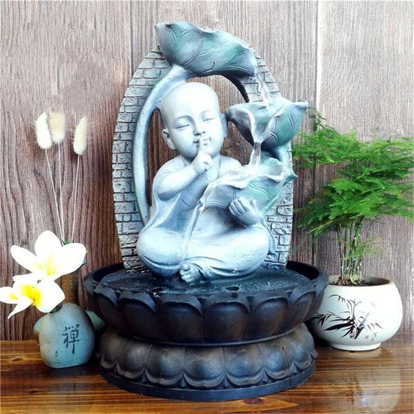 Figuritas decorativas Creative Little Monk Zen Fuentes de agua para interiores Lucky Buddha Feng Shui Adornos Sala de estar Decoración del hogar Waterscape