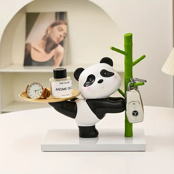Figuras decorativas creativas de la serie Panda, estante de almacenamiento de llaves de bambú, decoraciones para el hogar, decoración para sala de estar, bonita bandeja de regalo, caja de pañuelos