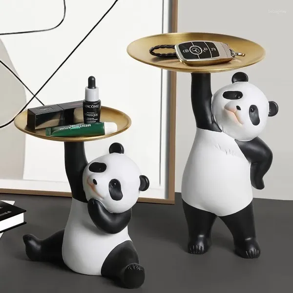 Figurines décoratives Créative Panda Rangement Tray Kawaii Carleur Clés Snack Food Fruit Resin Ornements de bureau