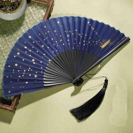 Figuras decorativas Fans de mano portátil creatoria Fans Femenina Femenina Estampado antiguo Plegado Hanfu Dance Craft Decoration for Gift LE248