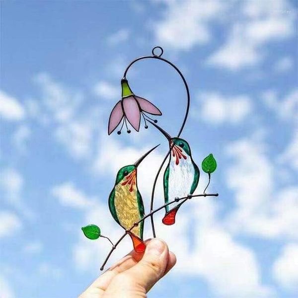 Figurines décoratives créatives pendentif oiseau ailé, Mini oiseaux teintés, tentures de fenêtre en verre, décoration murale suspendue, accessoires de pièce colorés
