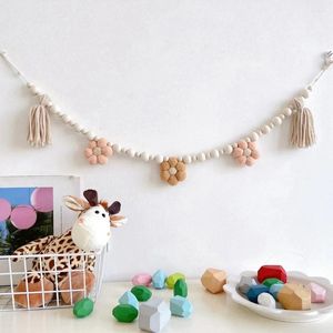 Decoratieve beeldjes Creatieve houten kraal Tassel Hangende decoratie Kleurrijke garen Wall Home Kinderkamer Leuke 2 stks/set