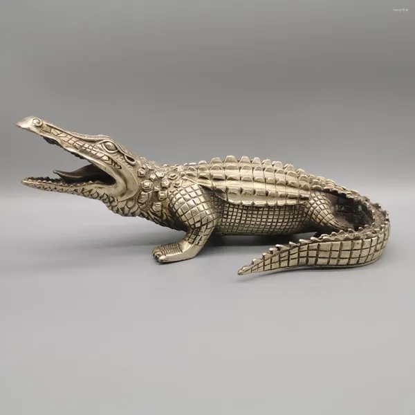 Figurines décoratines Crocodile Statue Metal Animal Sculpture Modèle de simulation Home Decoration Copper Crafts Office Bureau