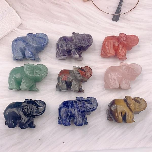 Figurines décoratives cristal animal pierre gemme sculpture artisanat mignon bébé éléphant ornements guérison Aura décoration de la maison accessoires vacances