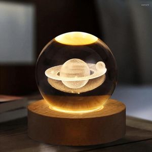 Figurines décoratives Crystal Ball Night Light Blowing Planetary Galaxy Bedside Lampe For Home Bedroom Desk Decor Creative Gift 3D