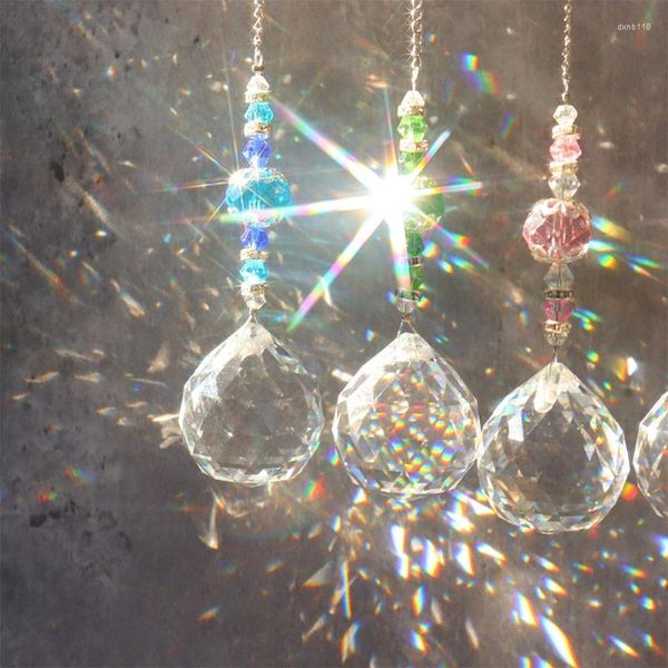 Figurines décoratives lustre en cristal décor boule de vitrail suspendu attrape-lumière rideau de perles réfléchissant décoration Chakras