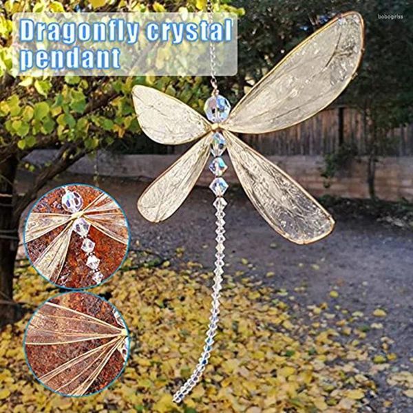 Figurines décoratives libellule en cristal, décor de fenêtre avec perles suspendues, ornement 15x15cm, facile à installer et à utiliser