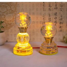 Figurines décoratives Crystal Lotus Lamp Bouddha Fourniture de la ménage Décoration du Temple LED Culte Fortune Light Safety Plug