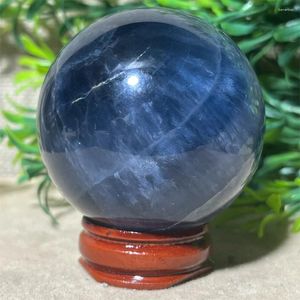 Decoratieve beeldjes Crystal Natural Fluorite Sphere Blue Ball Beauty Stone Mineralen Helende hoogwaardige Reiki Living Decoration Stand