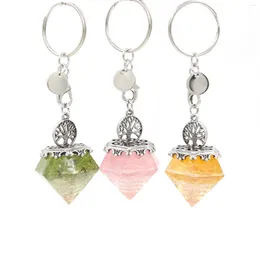 Decoratieve beeldjes Kristal Pendulum Keychain 7 Chakra Wowsing Key Ring Decor Boom van Life Hanger voor genezende scrying Divination M