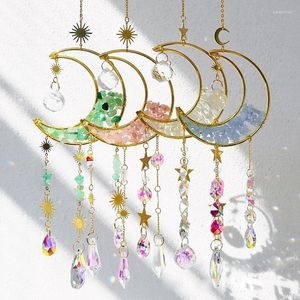 Figurines décoratives Crystal Sun Catcher Moon étoile suspendue Citrins de vent coloré Stone Lumière attrapant le pendentif Charme Home Room Decoration