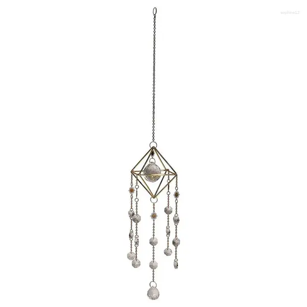 Figuras decorativas Crystal Sun Catcher Colgante geométrico colgante con cadenas de oro Ventana para el lugar de trabajo en el hogar Campana de viento Jardín Hallwa