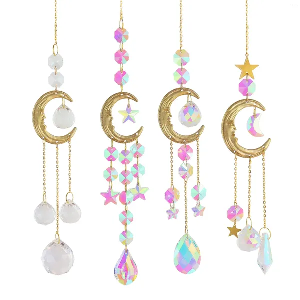 Figurines décoratives Crystal Sun Catcher CHIMES CHIMES STAR MOON DIAMOND PRISMES PENDANT LETHER