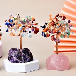 Figurines décoratives Crystal Tree 7 Chakra of Life Crystals Natural Crystals Stone chanceux pour l'énergie positive Feng Shui Ornements à la maison