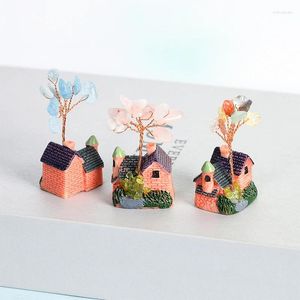 Figurines décoratives en cristal, arbre de richesse, cabine, pierre concassée naturelle, ornement, Mini maison, décoration de la maison