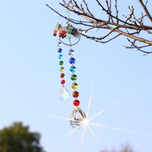 Figurines décoratives Carillon éolien en cristal Étoile Lune Pendentif Plaqué Soleil Perles Colorées Goutte Suspendue pour Décorations de Jardin Intérieur Extérieur DIY