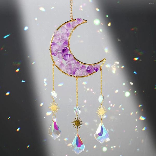 Figurines décoratives Crystal Carings Cinume étoile Moon Sun Catcher Diamond Prisms Pendante Rainbow Chaser Hanging Drop Drop Home Decor