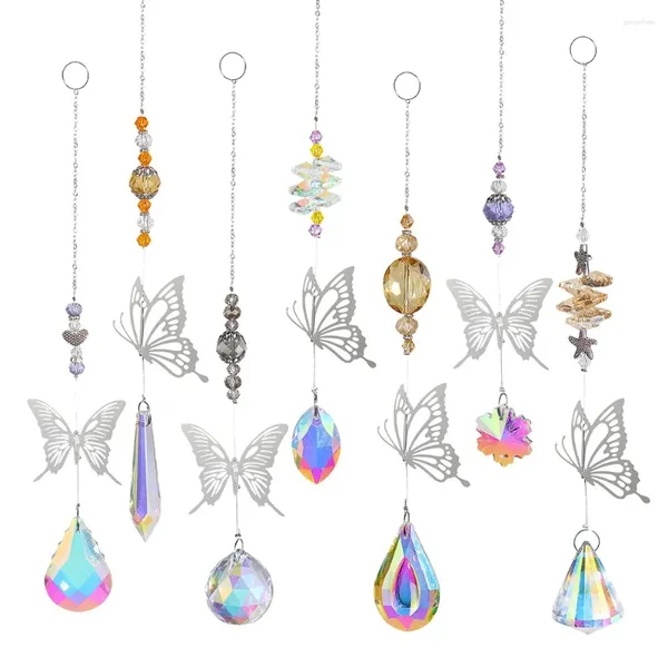 Figurines décoratives cristal windchimes capteur de soleil argent papillon suspendu bijoux arc-en-ciel de la maison