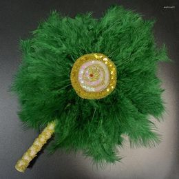 Figurines décoratives Fan à main personnalisé avec fans de danse en dentelle en plumes Espagne style abanico de mano sequins pierres