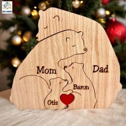 Figuras decorativas Familia de osos abrazados personalizados Rompecabezas de madera Grabado gratuito Regalo de cumpleaños de Navidad personalizado Escultura de nombre 2-9 nombres