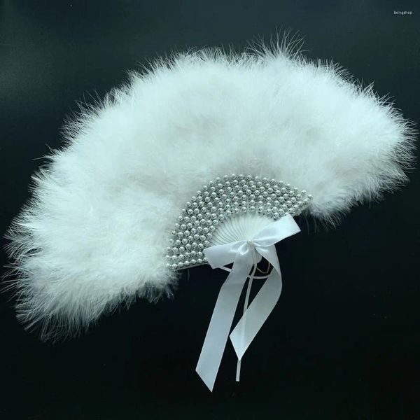 Figuras decorativas Ventilador de plumas de boda personalizada con peras plateadas Danza de lujo Bride Hold Po Props Favors Abanicos para Boda