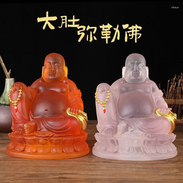 Figurines décoratines personnalisés MAITREYA Bouddha Statue avec grande résine de ventre Shop offrant un verre de verre d'eau