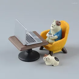 Figurines décoratives mignon dessin animé chat grenouille ours chaise jaune modèle d'ordinateur ornement de bureau Mini décoration de maison artisanat accessoires cadeau de bureau