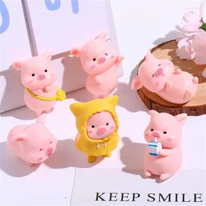 Figurines décoratives Mignon Dessin Animé Rose Cochon Figurine Miniaturas Ornement Résine Piggy Statue Collection Jouet Fée Jardin Mini Miniatures