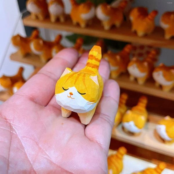 Figurines décoratives pendentif chat mignon en bois sculpté, Mini cadeau de vacances d'anniversaire coloré à la main