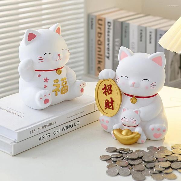 Figuras decorativas Linda escultura de Maneki Neko y decoración del hogar Kawaii, hucha de gato de la suerte, decoración para sala de estar, adorno de escritorio, manualidad para regalo