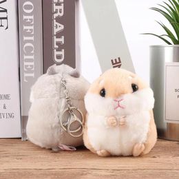 Decoratieve beeldjes schattige zachte pluche cartoon dier wit/kaki kleine hamster speelgoedpop sleutelhanger ketting gevulde muis