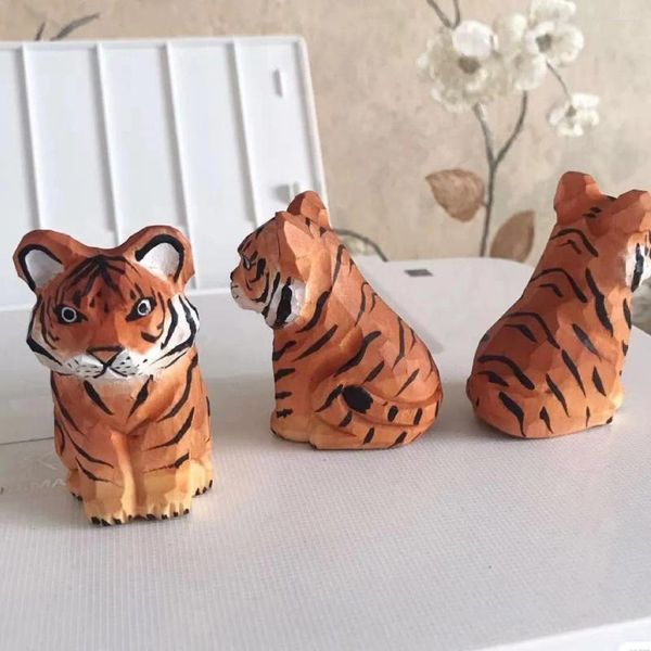 Figuras decorativas lindas tigre colgante madera tallada mini a mano de cumpleaños de cumpleaños regalo de vacaciones