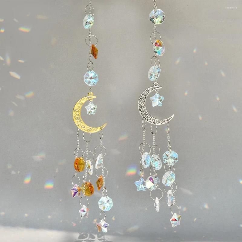Decorative Figurines Decoration Hanging Aeolian Pendants Bells Crystal Chime Moon Window Bedroom Wind Silver Catcher Star Sunshine Gold