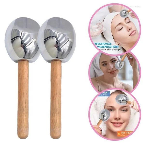 Figuras decorativas Diseño Logotipo personalizado de acero inoxidable CRIO METAL HERRAMIENTO Masaje facial Manejo de madera Globes de hielo para la cara