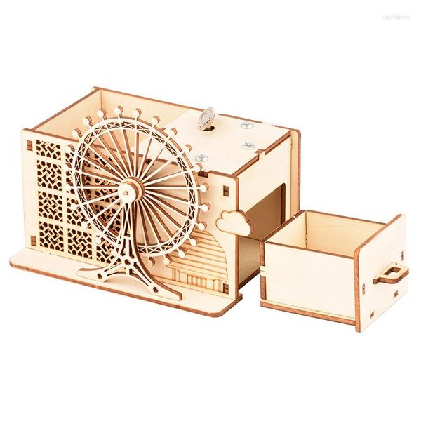 Figurines décoratives bricolage 3D en bois Puzzle porte-stylo boîte à musique modèle Kits jouets pour enfants poignée de main assemblage jouet cadeaux décoration de la maison