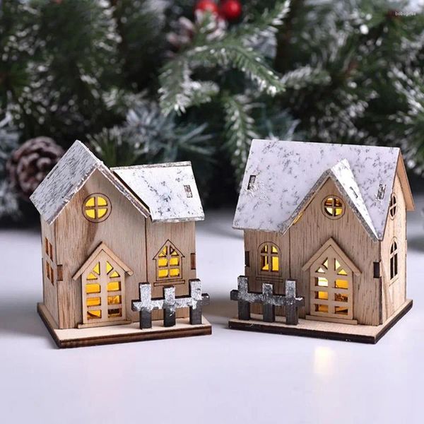 Figurines décoratives bricolage batterie à lad la lumière de la cabane de Noël cadeau de Noël décorations de cabine lumineuses de Noël maison en bois maison en bois