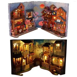 Figuras decorativas Libro de bricolaje kits de inserción de estante de rincón en miniatura Casa de muñecas con caja de muebles Brotres de cerezos Bookends tienda japonesa