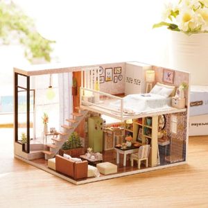 Figurines décoratives bricolage maison de poupée 3D Miniature boîte à musique en bois fait à la main jouet pour enfant lumineux musical beaux meubles décor à la maison anniversaire