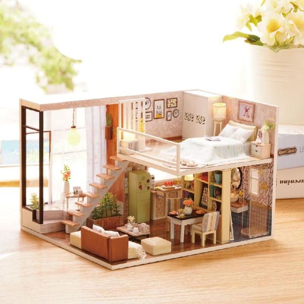 Figuras decorativas Diy casa de muñecas 3D caja de música de madera en miniatura hecha a mano juguete para niños luminoso Musical hermosos muebles decoración del hogar cumpleaños