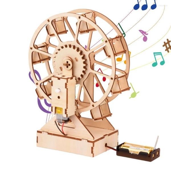 Figurines décoratives bricolage grande roue boîte à musique Puzzle en bois Anti-chute Durable fait à la main assemblage jouet pour les enfants