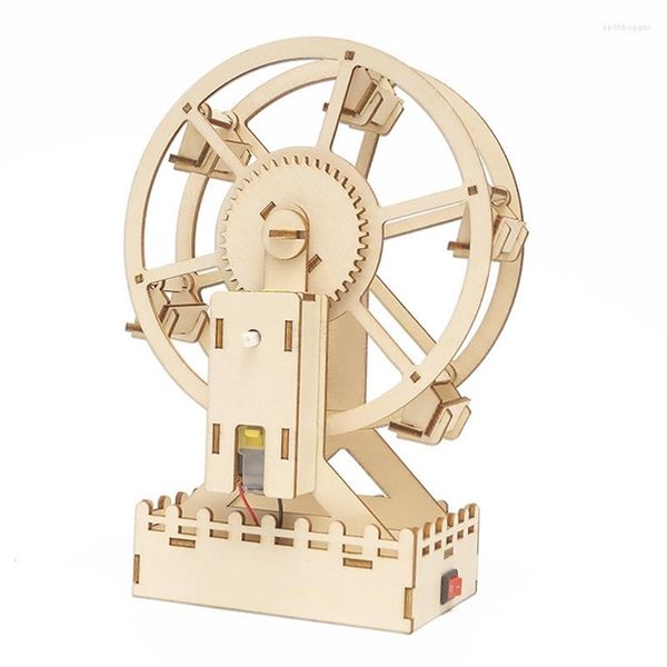 Figurines décoratives bricolage rotatif 3D en bois Puzzle grande roue faisant modèle électronique Science expérience Kit de Production pour les enfants