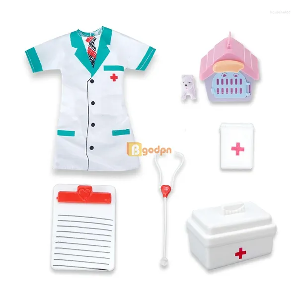 Figuras decorativas Dollhous miniatura Navidad mascota perro casa médico agujas estetoscopio enfermera kit médico elfo muñeca jeringa caja conjunto herramientas