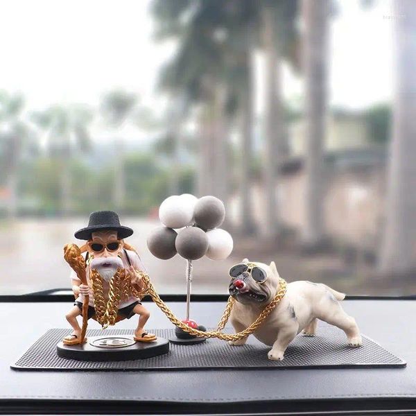 Figuras decorativas hombre dominante perro muñeca resina simulación juguete salpicadero decoración coche adornos accesorios regalo hogar lujo