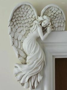 Figurines décoratines Caris de porte Angel Wing Statue Sculpture Mur STATUES RÉSIN